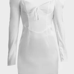 Robe Droite Satinée Blanche Détail Coutures à Nouer Derrière -Pas Cher Robe Tendre Magasin 6486ead30595fdbb39fe3483b54c4ea73f4ffc7a cnd1256 5