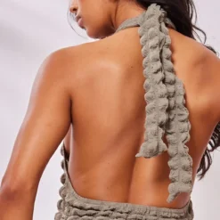 Robe Longue Texturée Kaki Effet Bulle à Dos Nu -Pas Cher Robe Tendre Magasin 64c4f0c22ba16ea93c44a944dafaa2aac6305099 cne7741 4