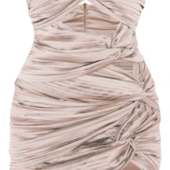 Robe Bustier Moulante Plissée Kaki Clair Satiné à Découpes Et Noeud -Pas Cher Robe Tendre Magasin 65c46a612906cd7ce69f6260a850b2f54cb07a4b cne7727 5