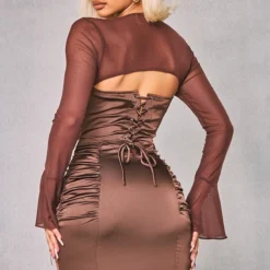 Robe Moulante Satinée Chocolat à Détail Corset Et Manches En Mesh -Pas Cher Robe Tendre Magasin 66acd23dbd462da2eb39b1781ed452c802050337 cnb7394 2