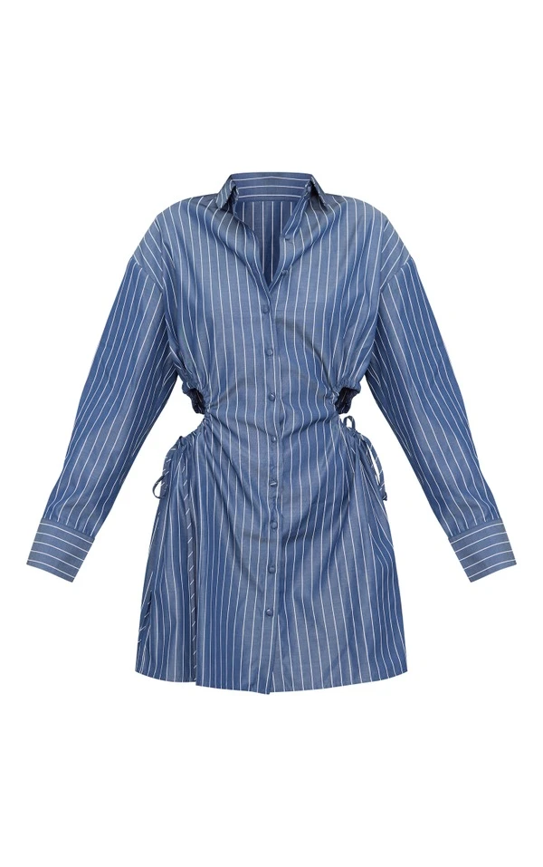Robe Chemise Bleu Foncé à Taille Froncée Et Découpée 5 Robe Chemise Bleu Foncé à Taille Froncée Et Découpée – Image 5