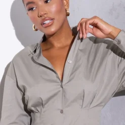 Renew Robe Chemise Kaki Clair Ajustée à La Taille à Manches Longues -Pas Cher Robe Tendre Magasin 672a894fa4cf1cf7685858013de474bbe59c8dde cmt6727 5