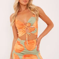 Robe Droite Dos Nu Imprimé Vase Orange à Ourlet Volanté Et Découpes -Pas Cher Robe Tendre Magasin 67561711aa17d1a76c7945cb988c6b6c18d9e5c8 cne8571 3