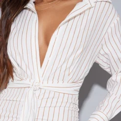 Robe Chemise Mi-longue Blanche Rayée à Taille Nouée Et Jupe Froncée -Pas Cher Robe Tendre Magasin 6781a0d5e020e2f17a5d8e663a8a0559f307e0c7 cmw9551 5