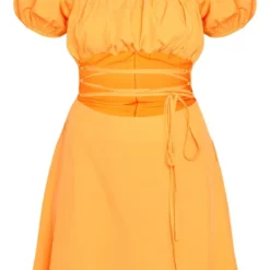Robe Droite Découpée Orange à Bretelles Et Manches Bouffantes -Pas Cher Robe Tendre Magasin 67b555fb337f3076165902777cf40e1de04998e7 cnd5486 5