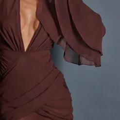 Robe Moulante En Mousseline De Soie Chocolat à épaulettes Et Manches Flare -Pas Cher Robe Tendre Magasin 683729ce4f3773c06a5b760ad746e1b98bed0378 cnb7990 4