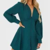 Robe Droite Vert émeraude à Détail Taille Et Boutons
