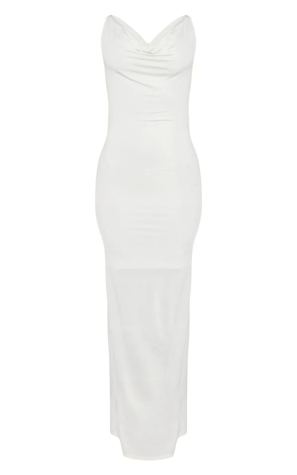 Robe Longue Moulante Crème à Col Bénitier Avec Noeud Et Dos Ouvert 5 Robe Longue Moulante Crème à Col Bénitier Avec Noeud Et Dos Ouvert – Image 5