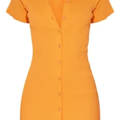 Robe Moulante Orange Vif Côtelée à Col Et Ourlet Ondulé -Pas Cher Robe Tendre Magasin 69937c251b68f72c1671a4369b30596b141adefd cmz2113 6