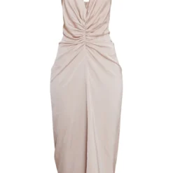 Robe Mi-longue Satinée Champagne Froncée Sur La Taille à Dos Nu Et Décolleté Plongeant -Pas Cher Robe Tendre Magasin 6a7a255f10e73687b093baee964ab06d79224b62 cnd2204 5