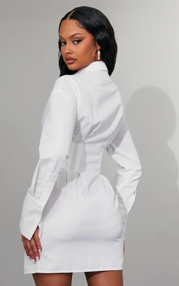 Robe Chemise Blanche à Taille Style Corset 2 Robe Chemise Blanche à Taille Style Corset – Image 2