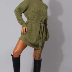 Robe Pull Kaki En Maille Tricot Douce à Ceinture -Pas Cher Robe Tendre Magasin 6b368655d1bec356608e1239c05fb77ed5907690 cmu0231 4