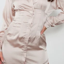 Robe Chemise Satinée Champagne à Taille Ajustée -Pas Cher Robe Tendre Magasin 6bb4ffd4e23824044dae1ad332cb24e9638df373 cnc7696 4