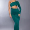 Robe Longue Moulante Vert Forêt Asymétrique à Découpes