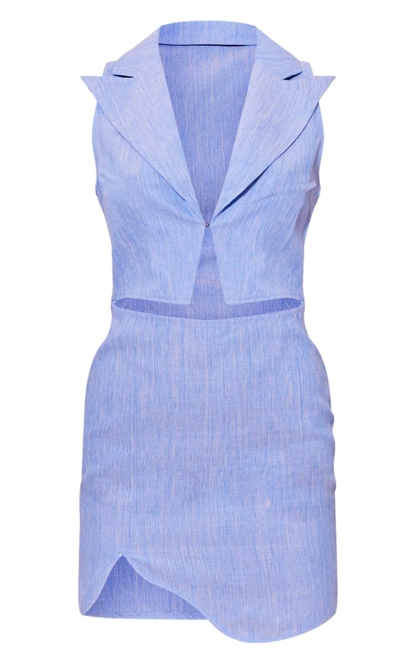 Robe Moulante Style Gilet Bleue Effet Lin à Découpes 5 Robe Moulante Style Gilet Bleue Effet Lin à Découpes – Image 5