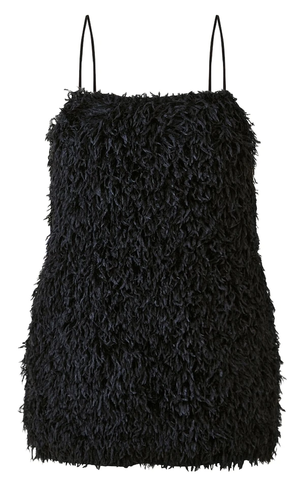 Robe Droite En Fausse Fourrure Noire à Bretelles Fines 5 Robe Droite En Fausse Fourrure Noire à Bretelles Fines – Image 5