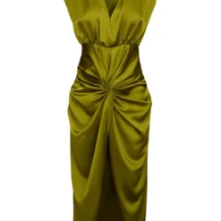 Robe Mi-longue Satinée Vert Sauge à Décolleté Plongeant Et Jupe Drapée -Pas Cher Robe Tendre Magasin 6d65b6aee5f007aa54ca6fae850b3fb7c13efbb7 cnd2064 5