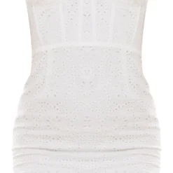 Robe Moulante Bustier En Broderie Anglaise Blanche à Ourlet Festonné -Pas Cher Robe Tendre Magasin 6ebb370347f51d2279b4a97596907a457c20a630 cne1366 5