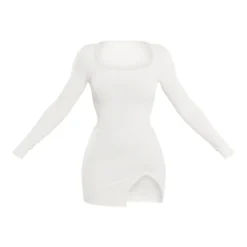 Robe Moulante Côtelée Crème Fendue à Col Carré Et Manches Longues -Pas Cher Robe Tendre Magasin 6ec3e8906736796526d88765ab6f39fee5416517 cnd5400 5