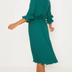 Robe Mi-longue Vert émeraude Plissée à Volants -Pas Cher Robe Tendre Magasin 6fb2461c6170afc07062d4409e78ab534c0dee85 cly5090 2
