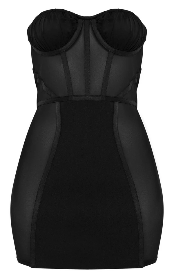 Robe Moulante Bandage Noire à Détail Corset Et Parties En Mesh 5 Robe Moulante Bandage Noire à Détail Corset Et Parties En Mesh – Image 5