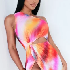 Logic Robe Fendue Longue Plissée Imprimé Abstrait Rose à Noeud -Pas Cher Robe Tendre Magasin 6fdc6a9a6ffc538daf059ca8d02442a0fc720c0d cne3456 4