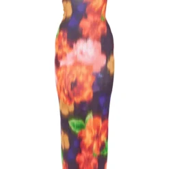 Robe Longue Asymétrique En Mesh Dévoré Multicolore Imprimé Fleurs Floues -Pas Cher Robe Tendre Magasin 702d05fd302de2f97ff67cbd91d7f7d783981ef6 cne2702 5