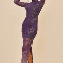 Robe Longue En Mesh Prune Imprimé Abstrait à Manches Longues -Pas Cher Robe Tendre Magasin 7161bd91314e500bded4778a22f9df2564f6cfe3 cnc2338 2