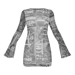 Robe Moulante à Imprimé Noir & Blanc En Mesh à Manches Longues -Pas Cher Robe Tendre Magasin 72606ceb8b13af86937acf65b4689698fa669ee3 cnb3516 5