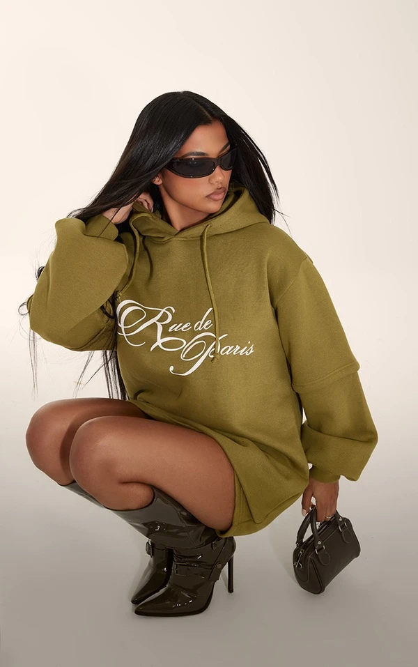 Robe Pull Kaki à Imprimé 1 Robe Pull Kaki à Imprimé