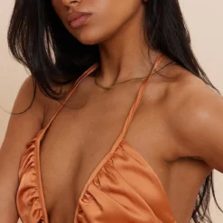 Robe Mi-longue Satinée Orange Brûlé Froncée Décolletée -Pas Cher Robe Tendre Magasin 73061304523989d78f3d8b8a5204277dde56c359 cnd7588 4