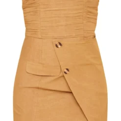 Robe Bustier Moulante Effet Lin Camel Froncée Style Portefeuille -Pas Cher Robe Tendre Magasin 7311567c15e49a9094f1ee491346e57cfa54f1ad cnd8905 5