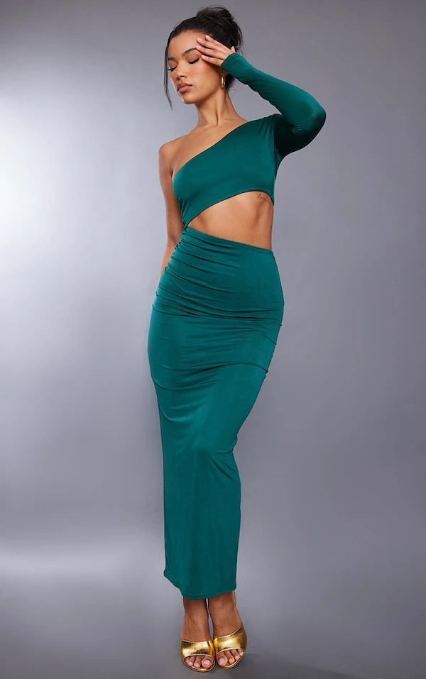 Robe Longue Moulante Vert Forêt Asymétrique à Découpes 3 Robe Longue Moulante Vert Forêt Asymétrique à Découpes – Image 3