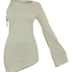 Robe Moulante Côtelée Vert Sauge Asymétrique à Manche Flare -Pas Cher Robe Tendre Magasin 731807ea769f240b2d0f64d3a00250df64af282b cnd4059 5