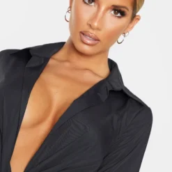 Robe Chemise Noire Décolletée à Détail Noué -Pas Cher Robe Tendre Magasin 7438c1fa4b20cb8bb6ec4498109e574a9e7f4874 CLX3279 5