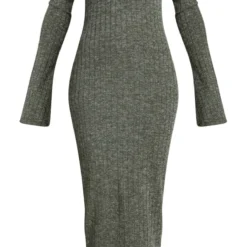 Robe Mi-longue Kaki Chiné Côtelée à Col Bardot -Pas Cher Robe Tendre Magasin 74c3b10e7f5909dfbb582a6556d8466cfeab22dc cnc6743 5