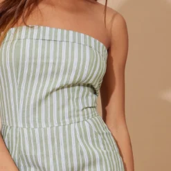 Robe Bustier Moulante Verte Effet Lin à Rayures -Pas Cher Robe Tendre Magasin 74c4fae375a13617fdeb2542f9bdc8f9e6aa1e58 cnd9214 4