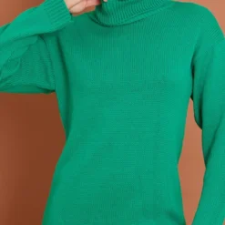 Robe Pull Verte Basique En Maille Tricot à Col Roulé -Pas Cher Robe Tendre Magasin 758c916d83e012201dfc015400e6f15610aabc86 cmz8161 4