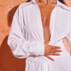 Robe Chemise Oversize Blanche Froncée à La Taille -Pas Cher Robe Tendre Magasin 75dee8961b0d038692227f1247ad2676a686f68f cne1026 4