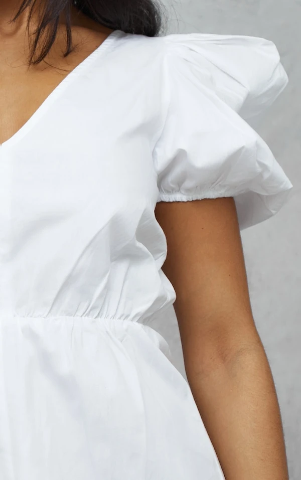 Robe Droite En Popeline Blanche à Manches Bouffantes 4 Robe Droite En Popeline Blanche à Manches Bouffantes – Image 4