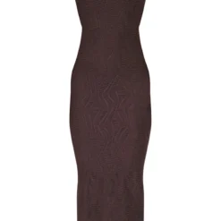 Robe Longue Texturée Marron Chocolat Nouée Au Dos à Col Bénitier Et Derrière Froncé -Pas Cher Robe Tendre Magasin 767468b7c3d4b3504bfdb63845907c641eab69ec cnd7623 5