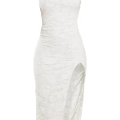 Robe Mi-longue Texturée Fleurie Blanche Fendue à Col Torsadé Et Dos Nu -Pas Cher Robe Tendre Magasin 767d135a7831014a4012499e63c306db091711d3 cnd7619 5