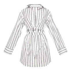 Robe Chemise Rayée Grise à Manches Longues Et Détail Noué Devant -Pas Cher Robe Tendre Magasin 7701ff56def9d7596cacbcc4d2f95e561a341484 cne2857 5