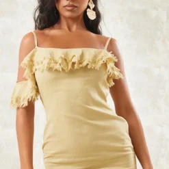 Robe Moulante En Effet Lin Vert Sauge à Bretelles Et Volants à Ourlet élimé -Pas Cher Robe Tendre Magasin 777ed28159c44237f6bf204cc2b50cbd43705146 cne1373 4