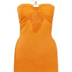 Robe Moulante En Effet Lin Orange à Anneaux Et Dos Nu -Pas Cher Robe Tendre Magasin 78f30d3d7828aa77fe5080462319038b39ab13ef cne1381 5