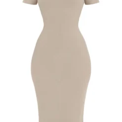 Robe Mi-longue Sable Pâle Côtelée à Col Ras-du-cou -Pas Cher Robe Tendre Magasin 78ffca04fafdb0c1910462c8acc781d074d992f8 cnc8355 5