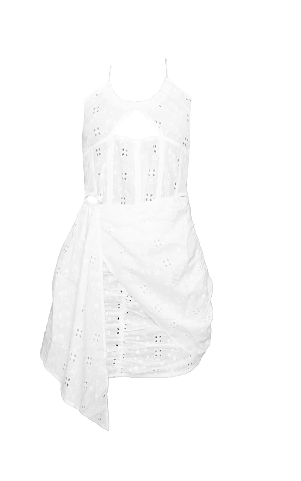 Robe Portefeuille Moulante En Broderie Blanche à Corset 5 Robe Portefeuille Moulante En Broderie Blanche à Corset – Image 5