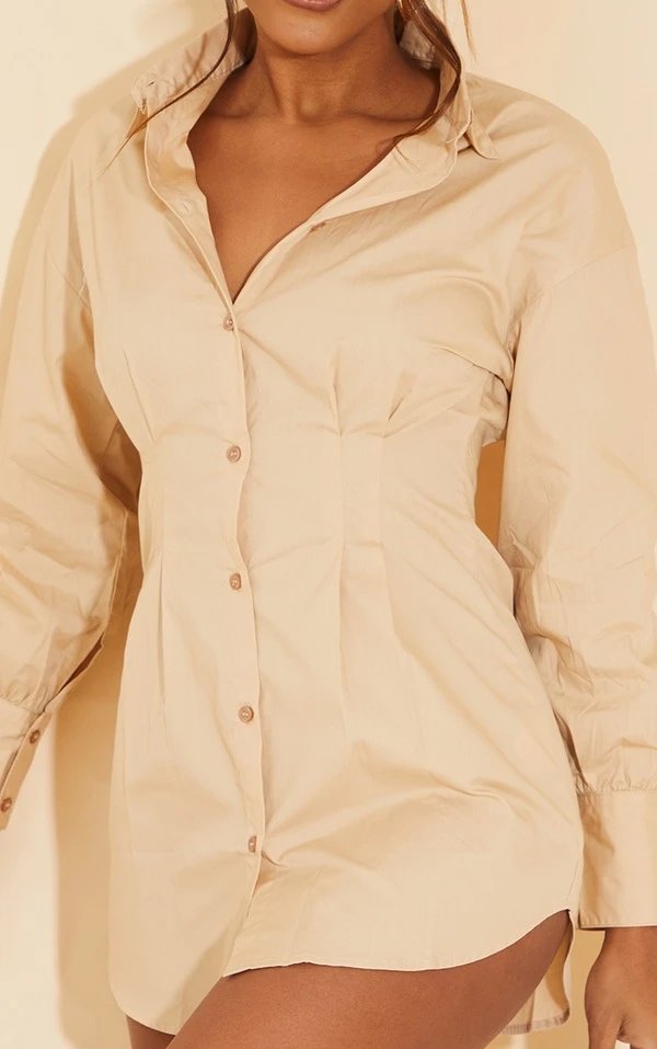 Robe Chemise Gris Pierre Ajustée à La Taille à Manches Longues 4 Robe Chemise Gris Pierre Ajustée à La Taille à Manches Longues – Image 4