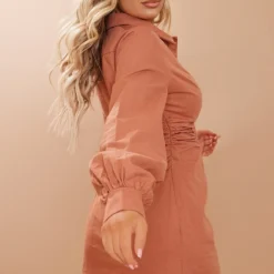 Robe Moulante Camel à Taille Froncée Et Boutons Pression -Pas Cher Robe Tendre Magasin 7af06f89d62aa6870fae275296cd2c9255b98dee cmu2558 3