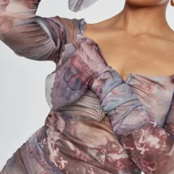 Robe Moulante En Mesh Imprimé Renaissance Multicolore Froncé à Barre En V -Pas Cher Robe Tendre Magasin 7c50708a2140844e81a92f1f1016002435231e1b cnd0393 4